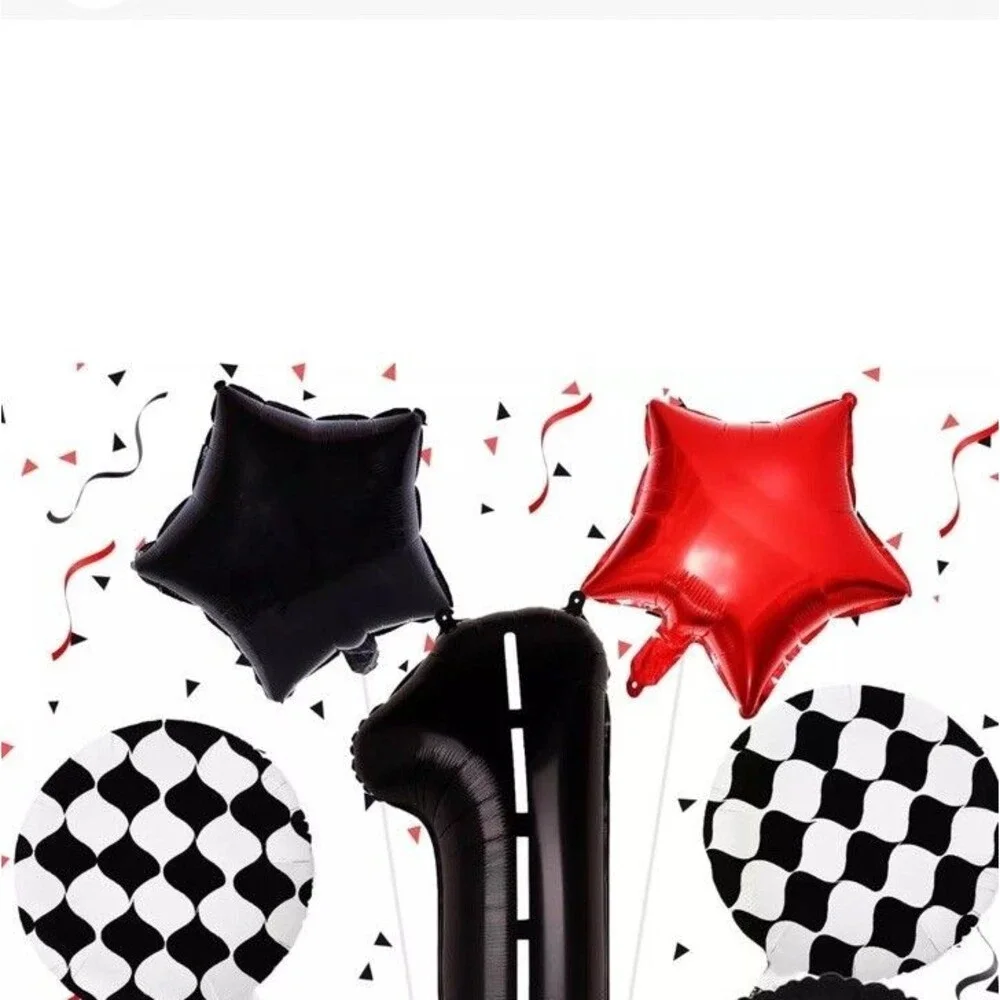 5 Race Car Balloons 1St Birthday Decoration for Boys, 40 Inch Racetrack Number 1